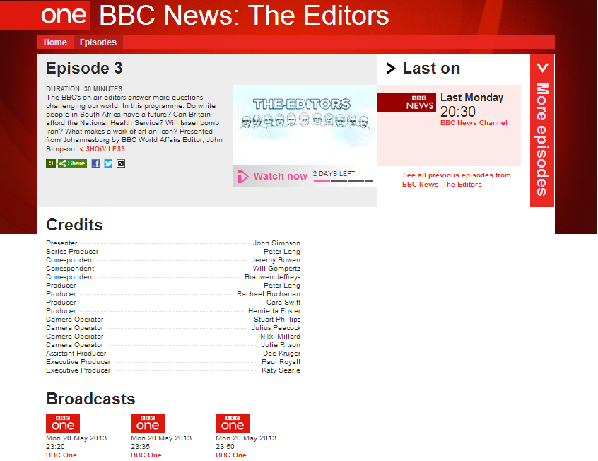 BBC 1 The Editors