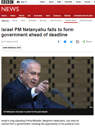 Summary of BBC News website portrayal of Israel and the Palestinians – October 2019